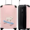 NoBoringSuitcases.com® Kinderkoffer - Trolley Kinderen - Varken - Roze - Skateboard - Kinderen - Meisje - Koffer Dieren - Past Binnen 55x40x20 Cm En 55x35x25 Cm - Reiskoffer Met Wielen