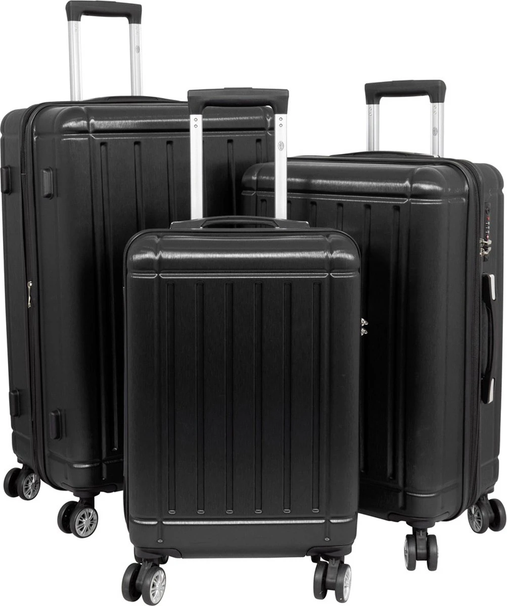 Travelsuitcase - Parma- Losse Reiskoffer - Polycarbonaat- Zwart - Hoogglans - Maat S / 42 Liter