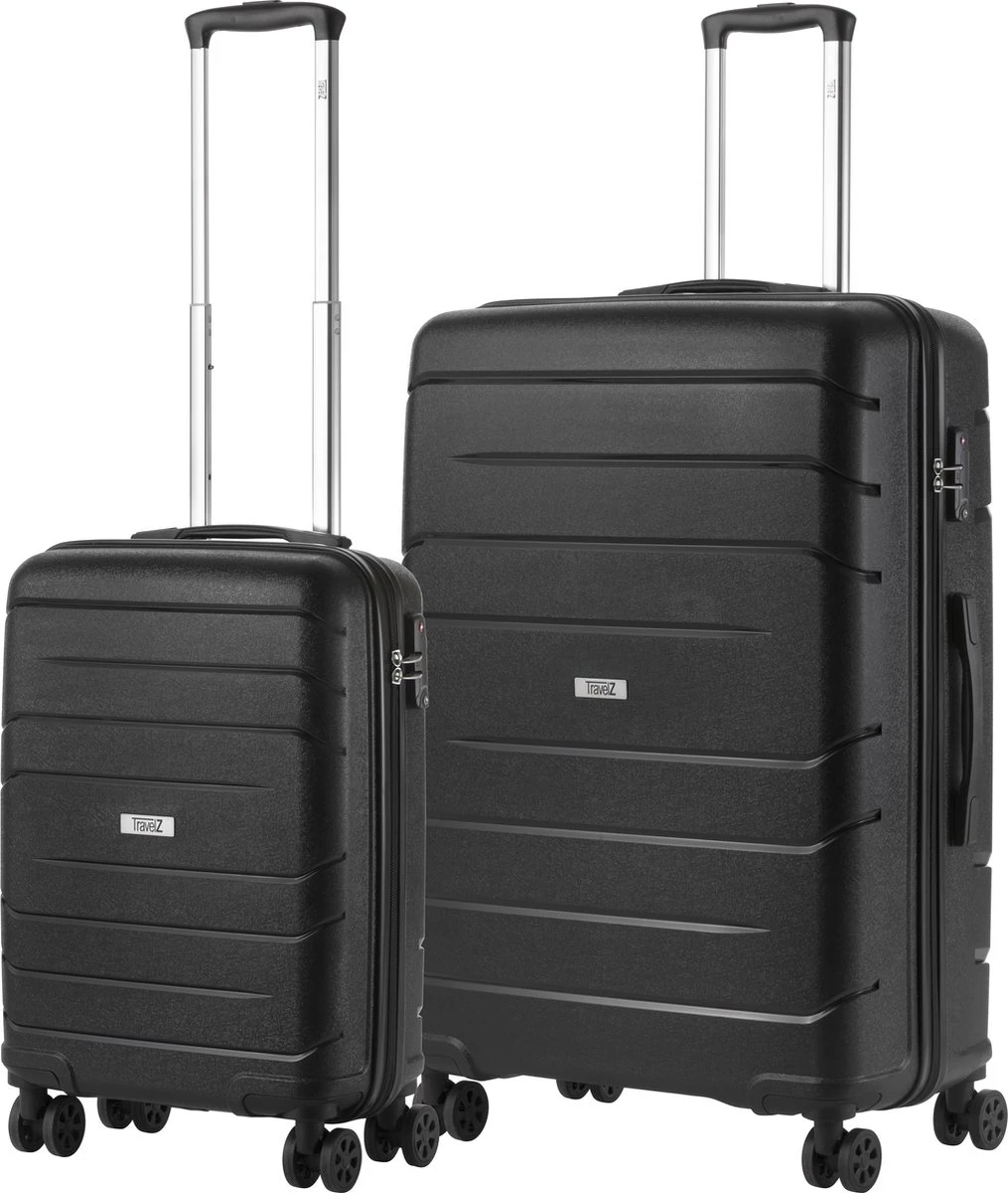 TravelZ Big Bars Kofferset - Trolleyset TSA 2-delig - Handbagage En Groot - Zwart