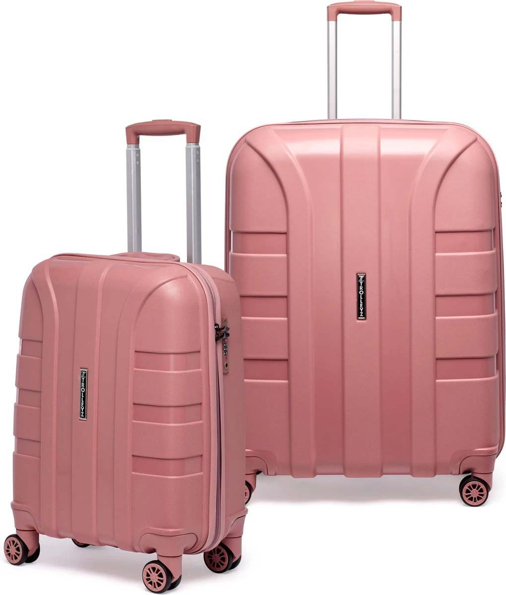 ©TROLLEYZ - Paris No.5 - Kofferset 2 Delig - 55+78cm Met TSA Slot - Dubbele Wielen - 360° Spinners - 100% Polypropyleen - Reiskoffers In Rose Blush - Afbeelding 13