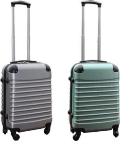 Travelerz Kofferset 2 Delig ABS Handbagage Koffers - Met Cijferslot - 39 Liter - Zilver - Groen