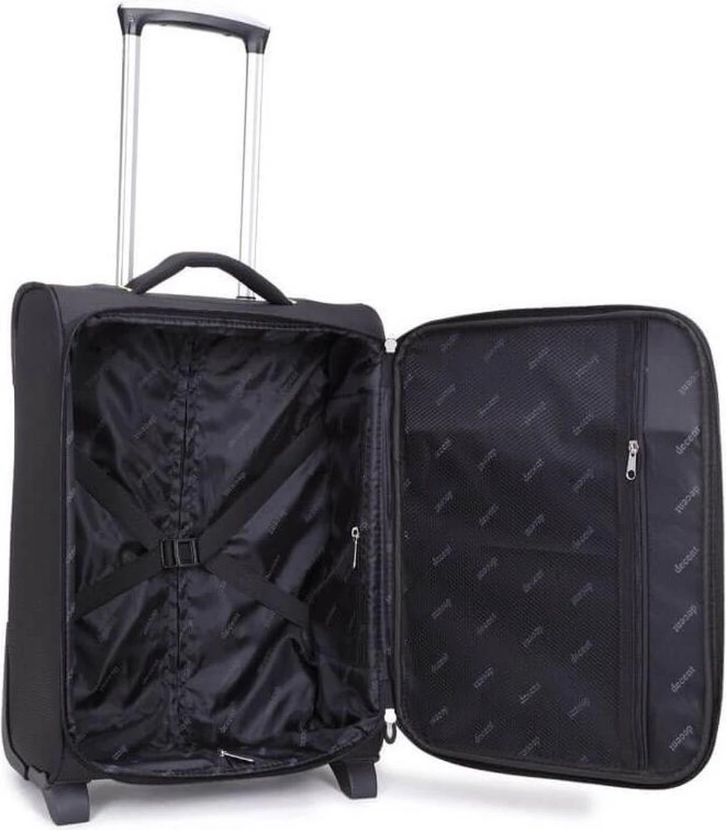 Decent Handbagage Koffer / Trolley / Reiskoffer - 50 Cm - 35 Liter - Polyester - Super-Light - Zwart - Afbeelding 13