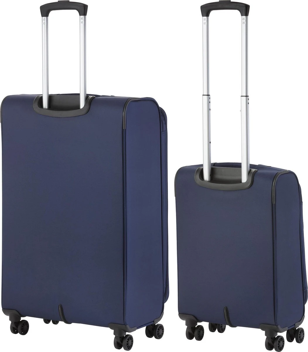 TravelZ Softspinner TSA Kofferset - 2-delig Handbagage + Grote Koffer 77cm - Dubbele Wielen - Blauw - Afbeelding 2