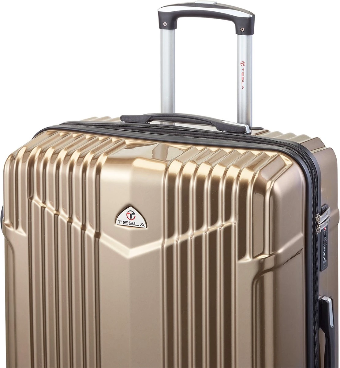 Tesla - Kofferset - 3-delig - 4 Wielen - Cijferslot - Goud - Afbeelding 4