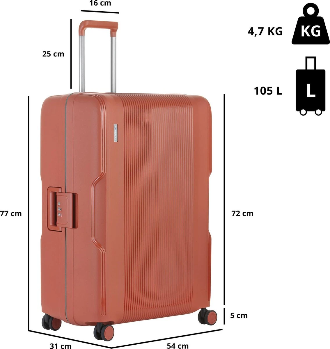 CarryOn Protector Luxe Grote Reiskoffer - Trolley 77cm Met TSA-klikslot - Ultrasterk - Terra - Afbeelding 2