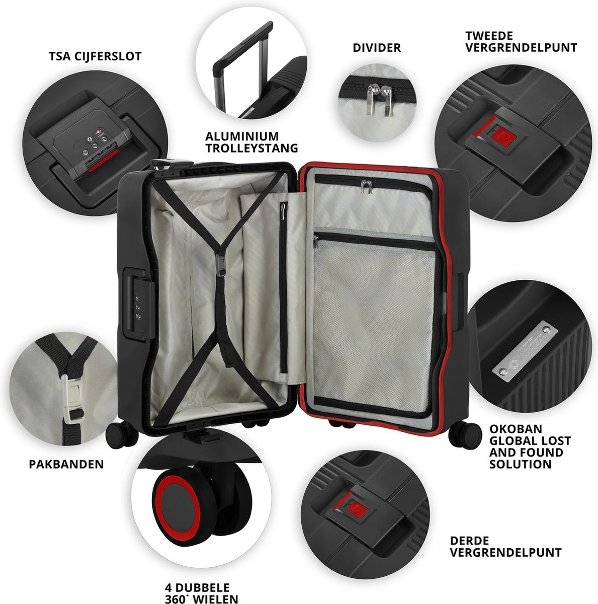 CarryOn Protector Luxe 3-delige Kofferset - Trolleyset Met TSA-kliksloten - Zwart - Afbeelding 4