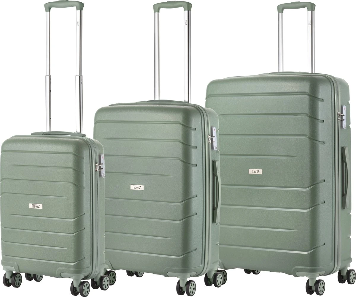 TravelZ Big Bars Kofferset - Trolleyset 3-delig Met TSA-slot - Olijf