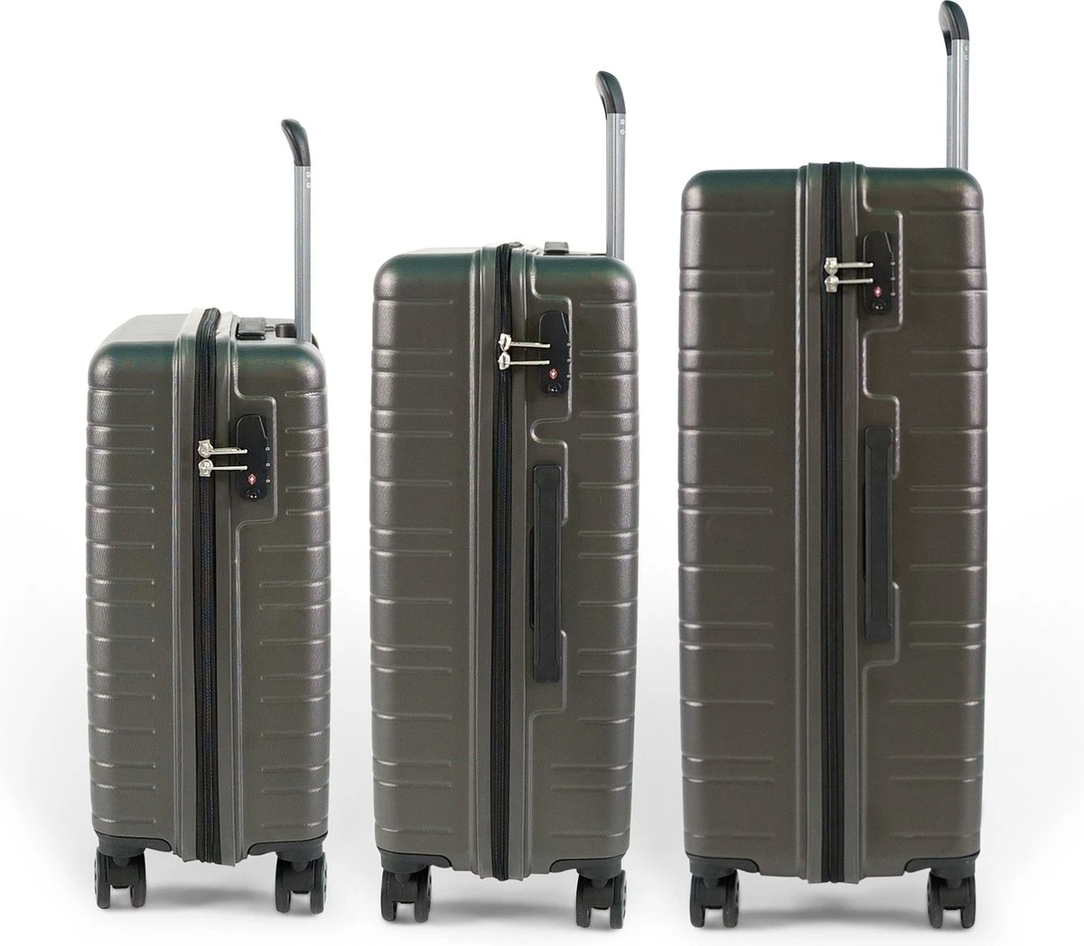 ©TROLLEYZ - Amsterdam No.9 - Kofferset 3 Delig - 55cm+69cm+78cm Met TSA Slot - Dubbele Wielen - 360° Spinners - 100% ABS - Reiskoffers In Cloudy Grey - Afbeelding 3