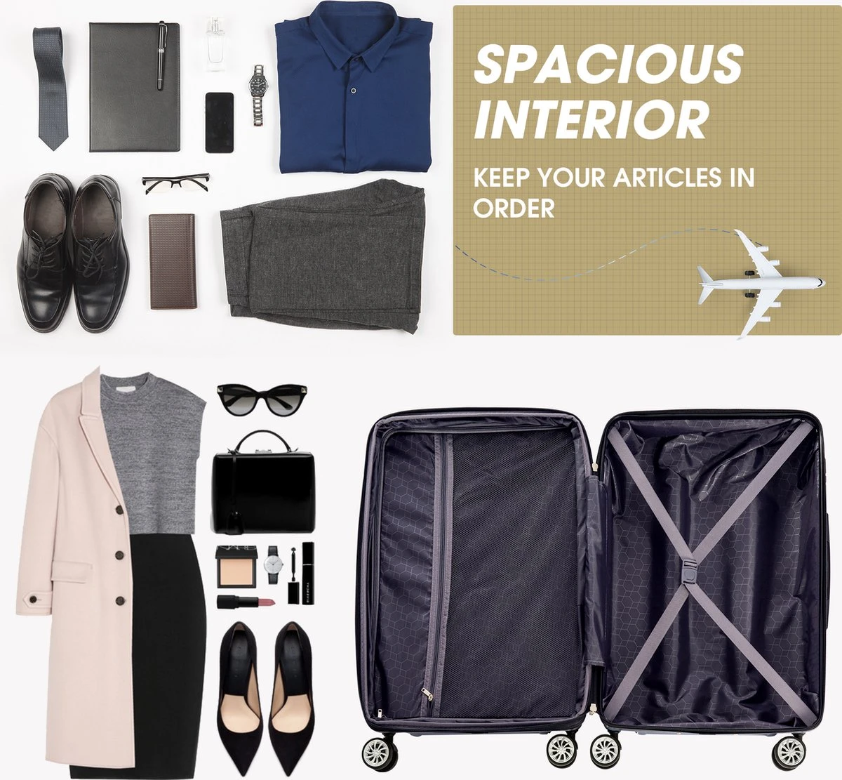 Merax 3-delig Kofferset Met TSA Slot - Trolleyset ABS 40L, 70L & 110 Liter - Goud - Afbeelding 10