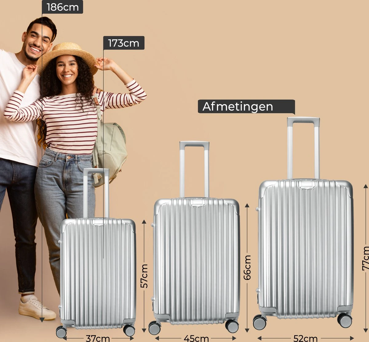 Royal Swiss - Reis Koffer - 76cm - Cijferslot- Lichtgewicht Koffer - 4 Wielen - Silver - Afbeelding 5