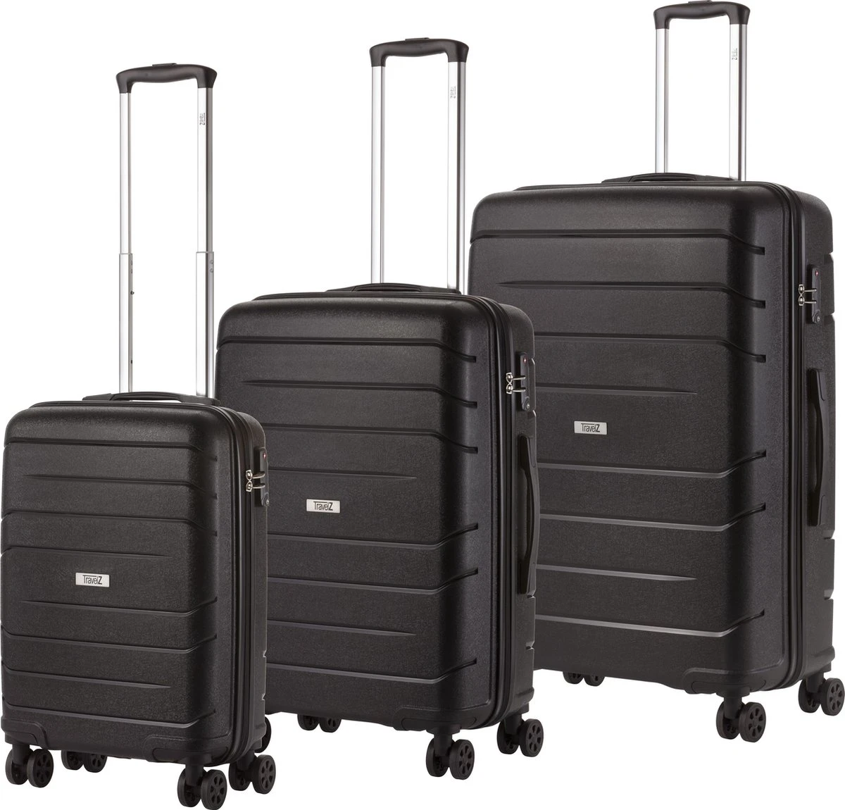 TravelZ Big Bars Kofferset - Trolleyset 3-delig Met TSA-slot - Zwart - Afbeelding 7