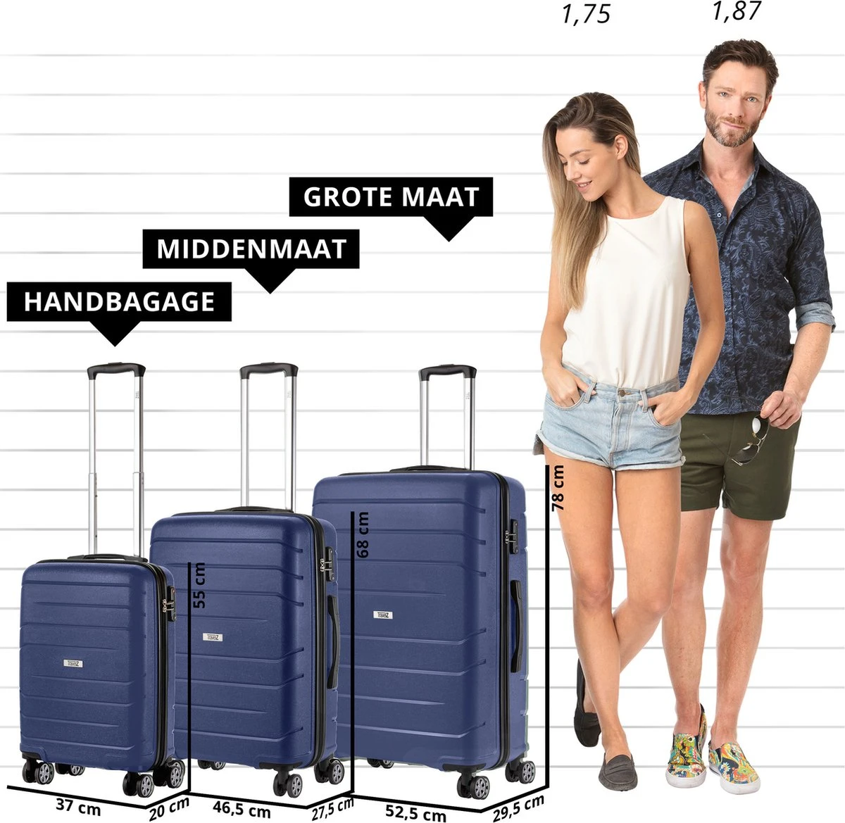 TravelZ Big Bars Kofferset - Trolleyset 3-delig Met TSA-slot - Blauw - Afbeelding 6