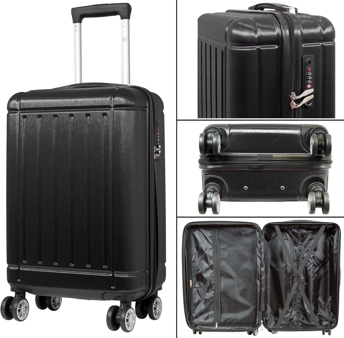Travelsuitcase - Parma- Losse Reiskoffer - Polycarbonaat- Zwart - Hoogglans - Maat S / 42 Liter - Afbeelding 2