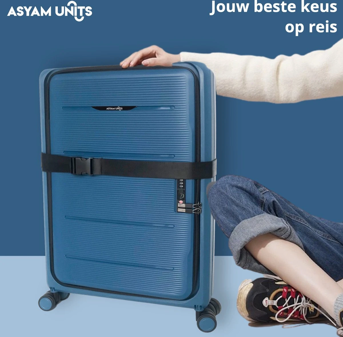Asyam Units- Handbagage- Invouwbaar- Koffer- Koffer 38L- Spinner Wielen- TSA Slot- Lichtgewicht- Blauw - Afbeelding 8