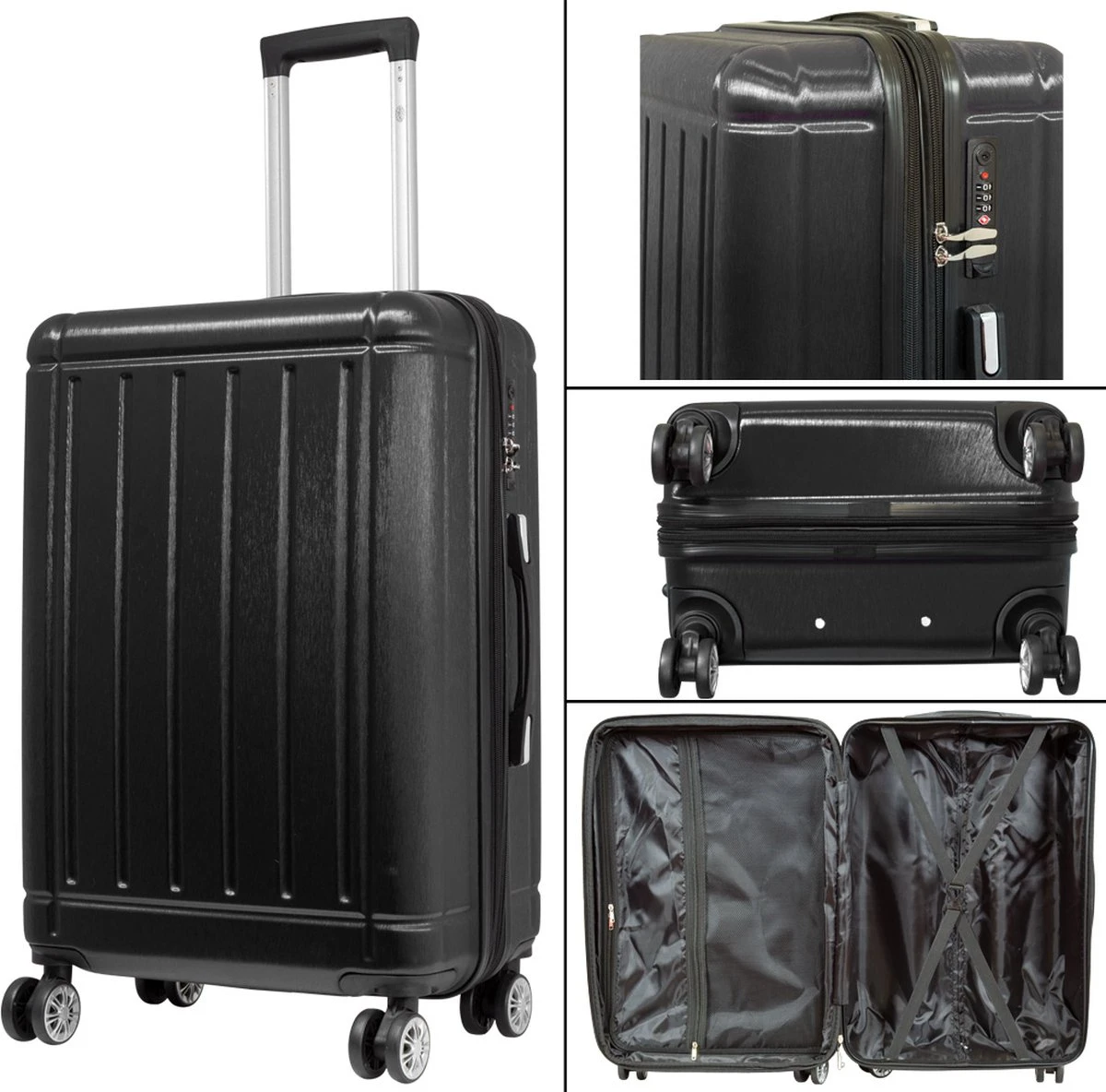 Travelsuitcase - Parma- Losse Reiskoffer - Polycarbonaat- Zwart - Hoogglans - Maat S / 42 Liter - Afbeelding 3