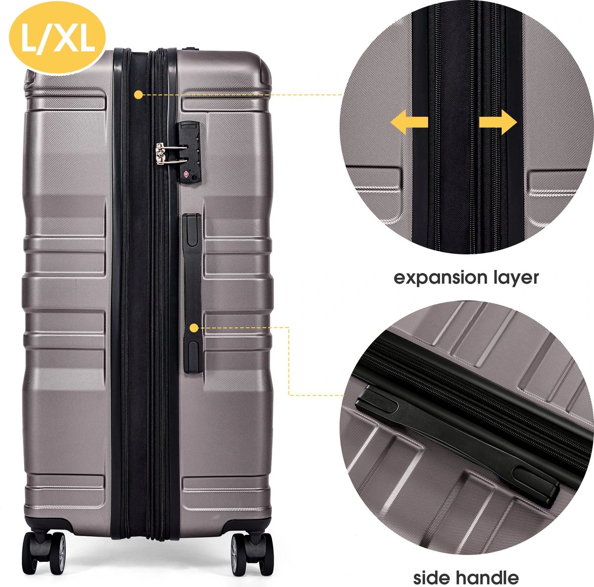 Merax 3-delig Kofferset Met TSA Slot - Trolleyset ABS 40L, 70L & 110 Liter - Grijs - Afbeelding 5