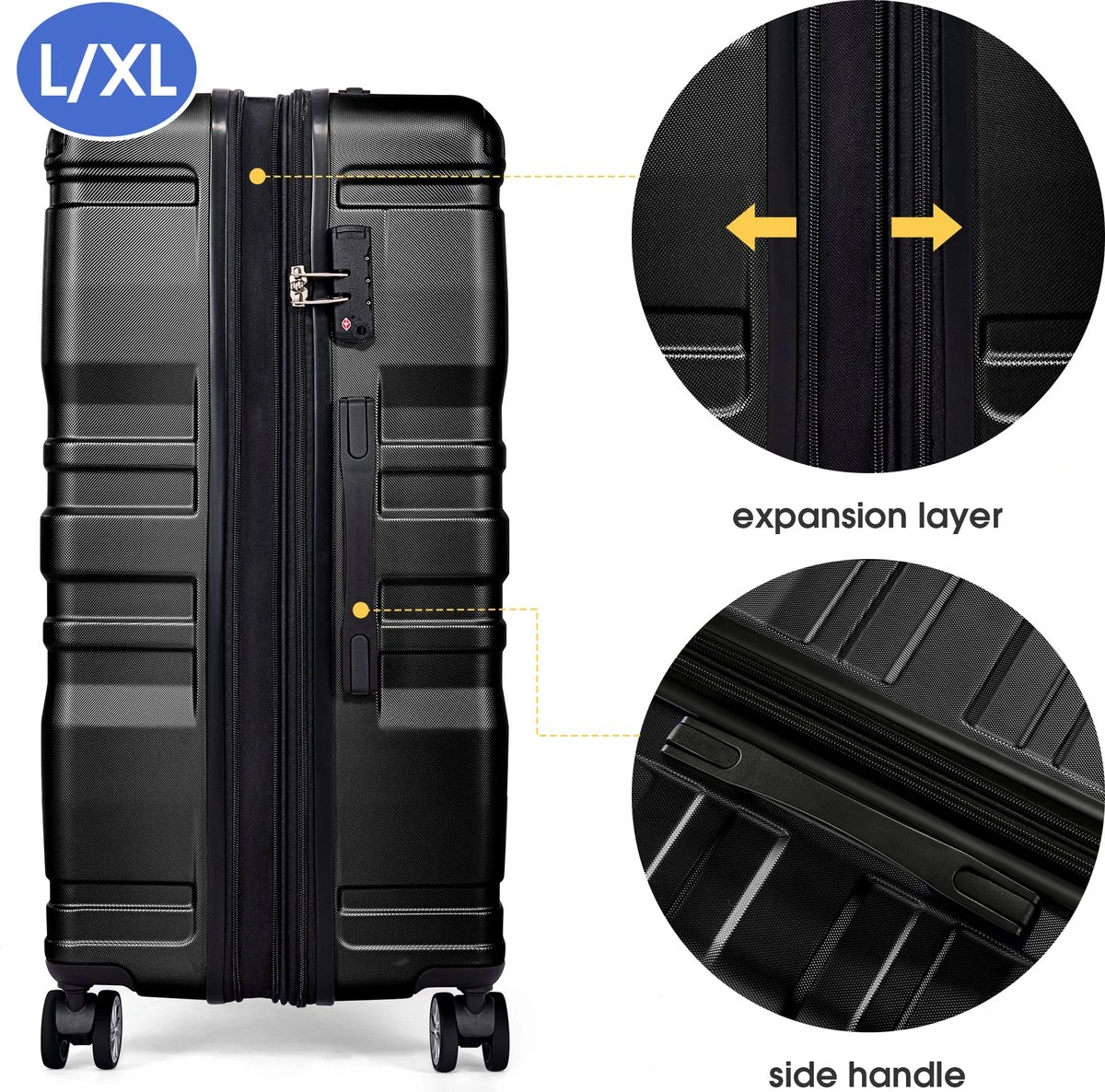 Merax 3-delig Kofferset Met TSA Slot - Trolleyset ABS 40L, 70L & 110 Liter - Zwart - Afbeelding 5