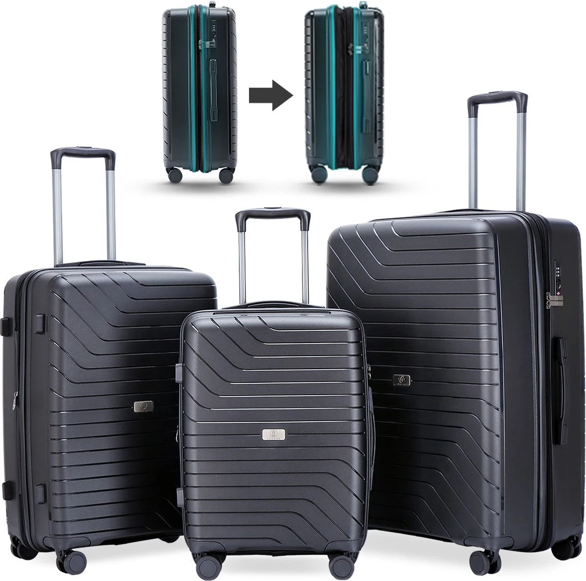 Legage Kofferset - Kofferset 3-Delig - Inclusief TSA Sloten - 1 Handbagage Koffer - Trolley - Zwart