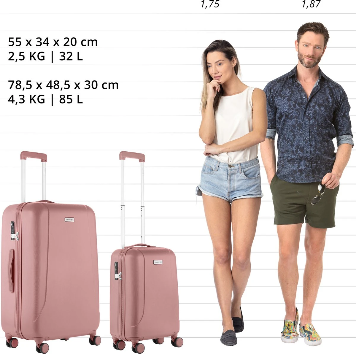 CarryOn Skyhopper Kofferset – TSA Handbagage + Reiskoffer 78cm – Dubbele Wielen - Old Pink - Afbeelding 3
