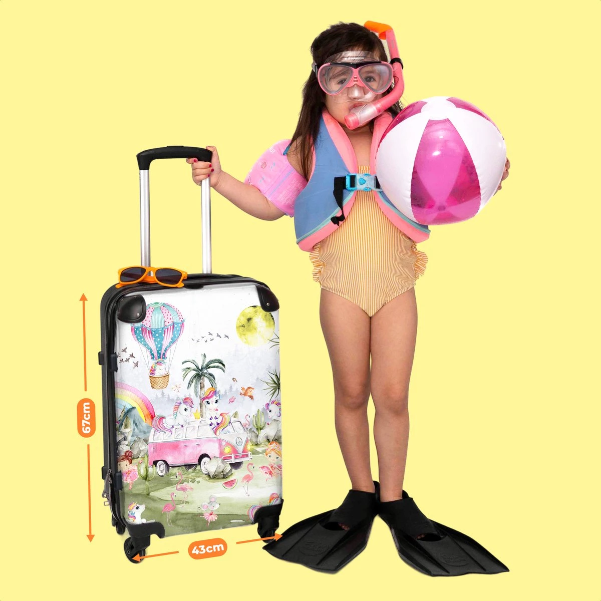 NoBoringSuitcases.com® Koffer Groot - Eenhoorn - Luchtballon - Meisjes - Regenboog - Trolley Koffer Met TSA-slot - Met Wielen - 90 Liter - Reiskoffer - 66 Cm - Afbeelding 6