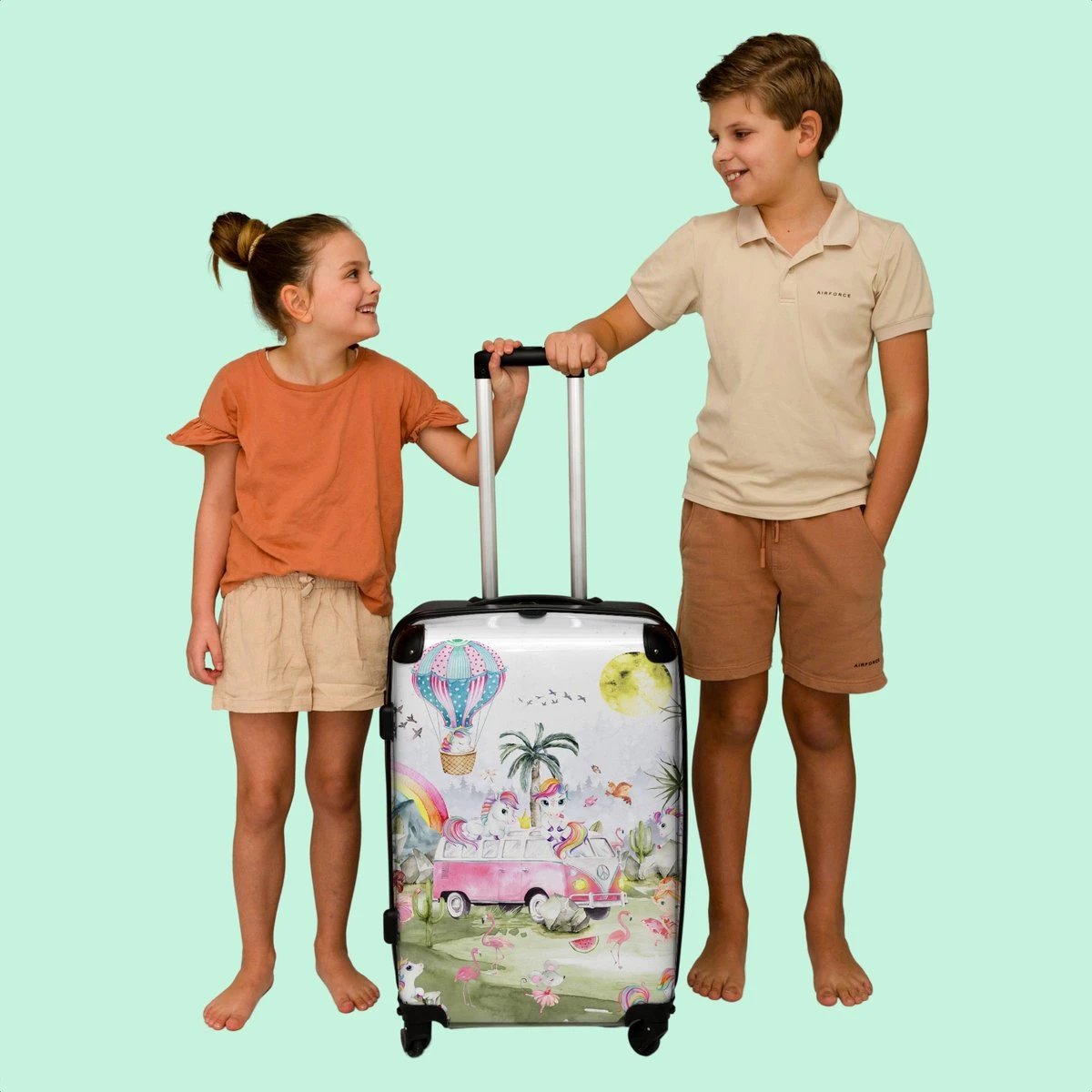 NoBoringSuitcases.com® Koffer Groot - Eenhoorn - Luchtballon - Meisjes - Regenboog - Trolley Koffer Met TSA-slot - Met Wielen - 90 Liter - Reiskoffer - 66 Cm - Afbeelding 7
