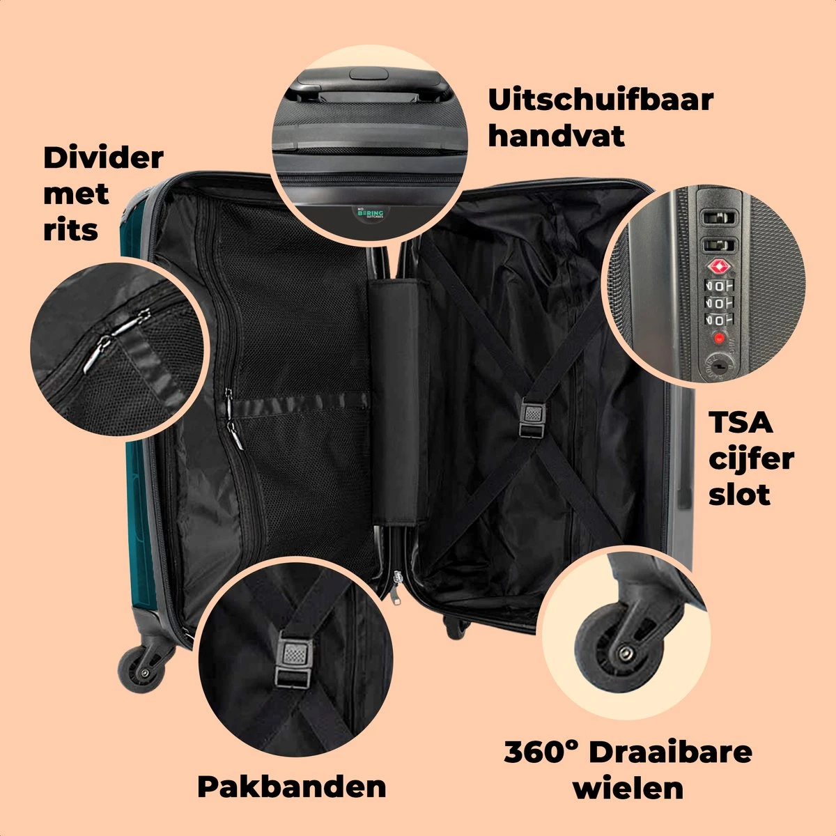 NoBoringSuitcases.com® Koffer Groot - Koe - Ballet - Portret - Blauw - Dieren - Trolley Koffer Met TSA-slot - Met Wielen - 90 Liter - Reiskoffer - 66 Cm - Afbeelding 4