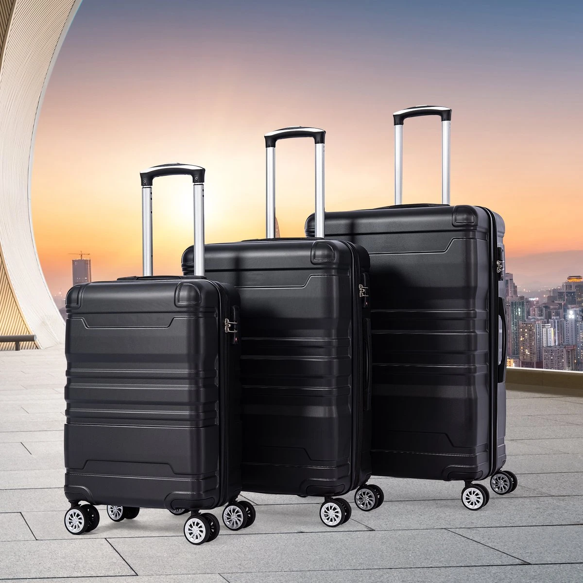 Merax 3-delig Kofferset Met TSA Slot - Trolleyset ABS 40L, 70L & 110 Liter - Zwart - Afbeelding 9
