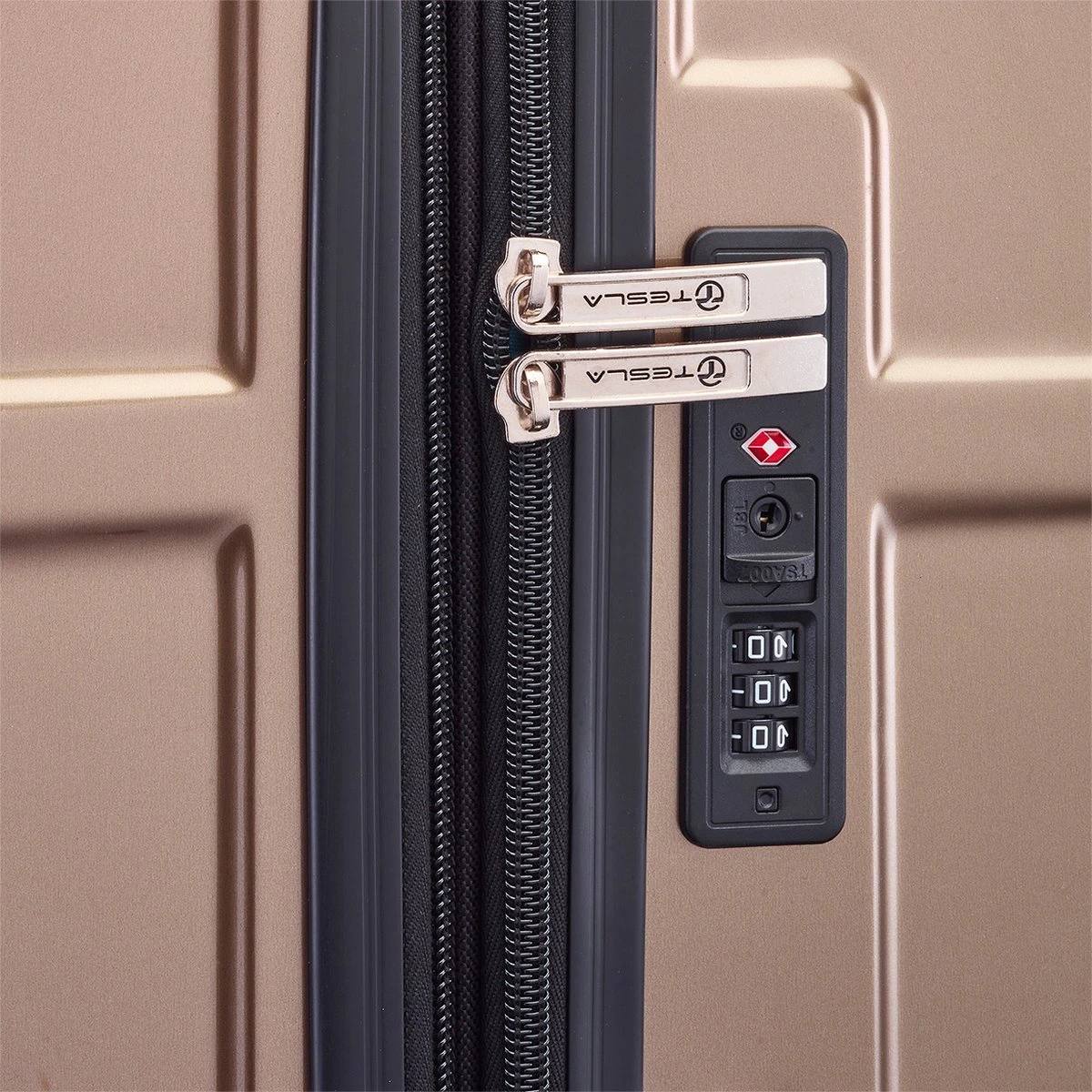 Tesla - Kofferset - 3-delig - 4 Wielen - Cijferslot - Goud - Afbeelding 8