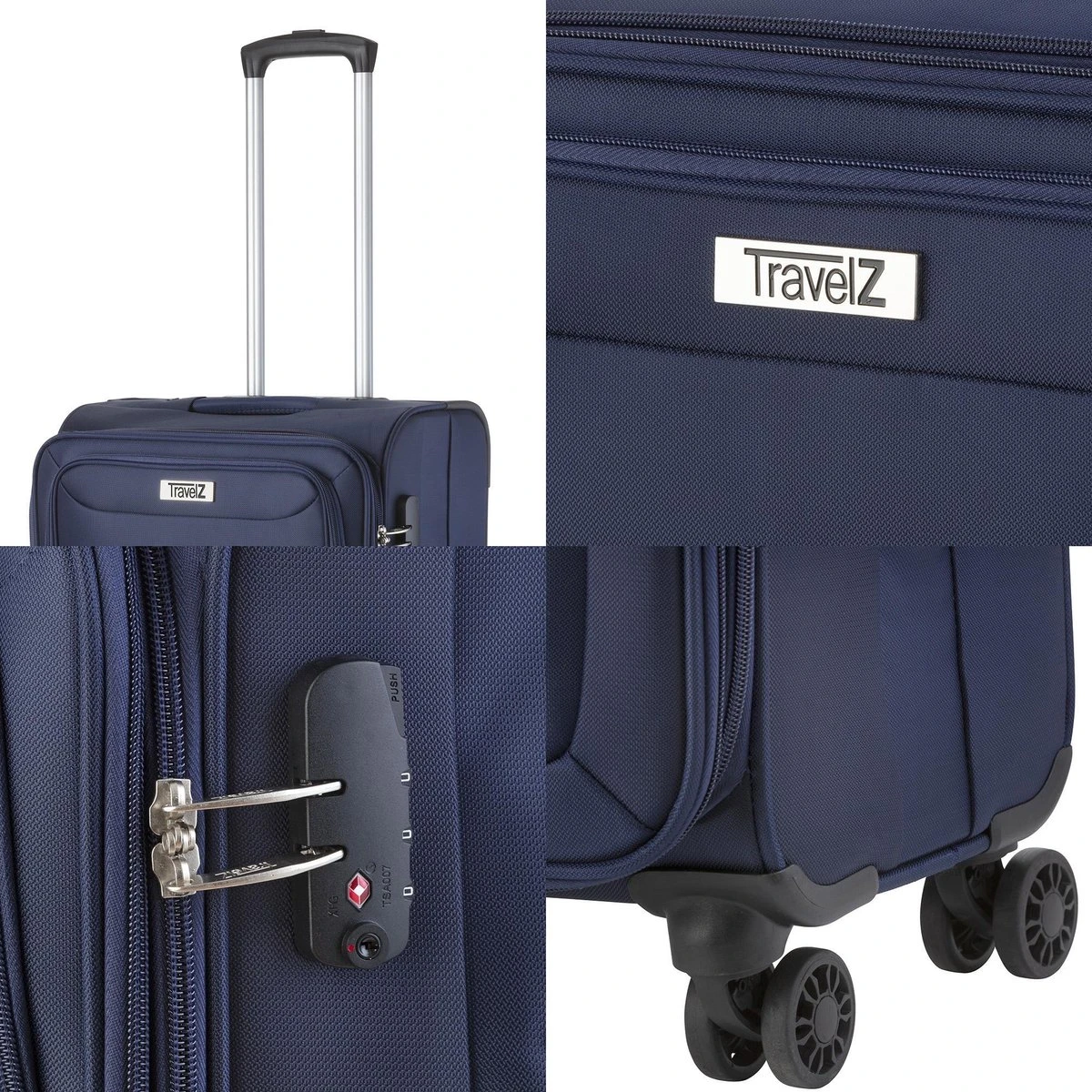 TravelZ Softspinner TSA Kofferset - 2-delig Handbagage + Grote Koffer 77cm - Dubbele Wielen - Blauw - Afbeelding 5