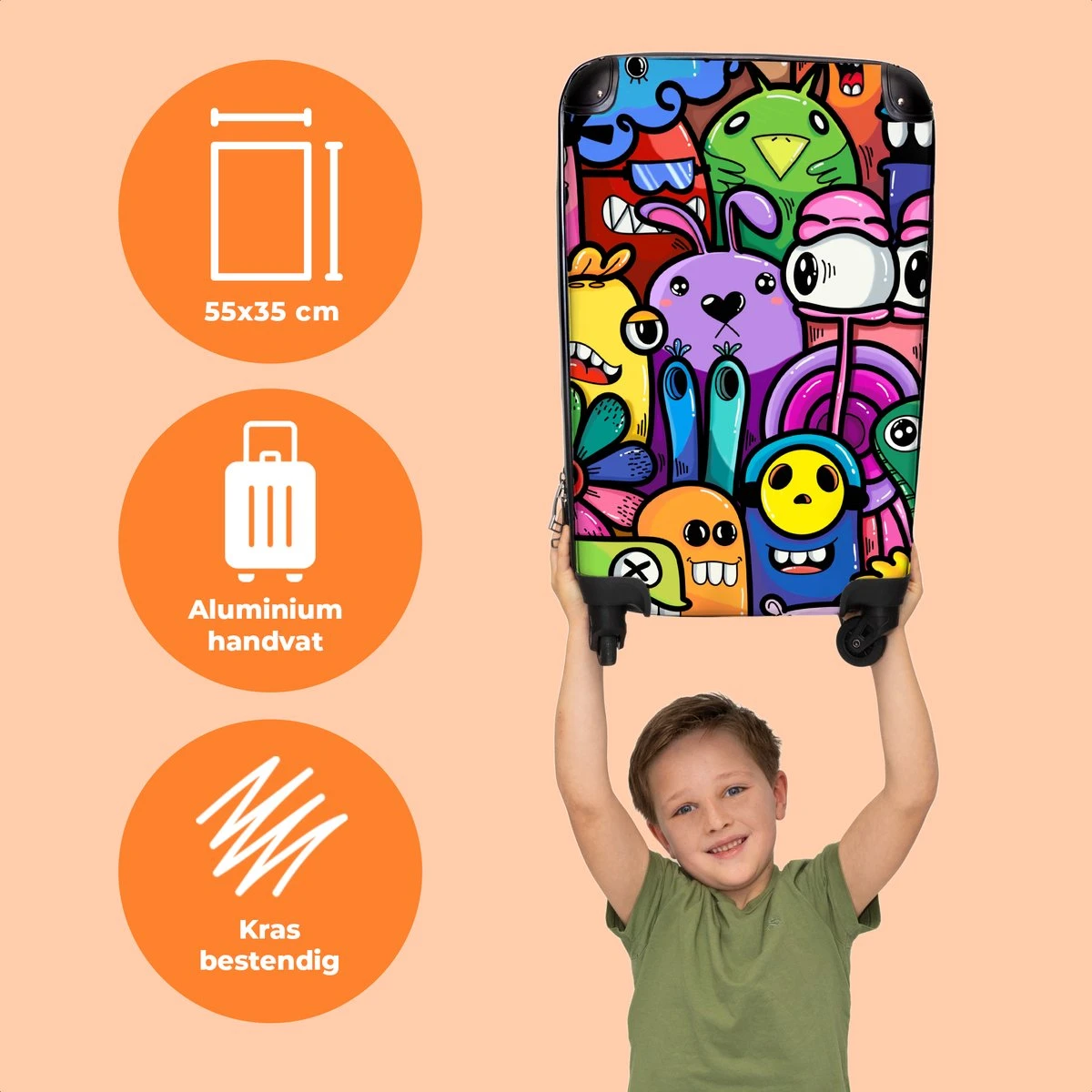 NoBoringSuitcases.com® Koffer - Monster - Bloemen - Regenboog - Design - Grappig - Past Binnen 55x40x20 Cm En 55x35x25 Cm - Handbagage - Trolley - Fotokoffer - Cabin Size - Print - Afbeelding 3