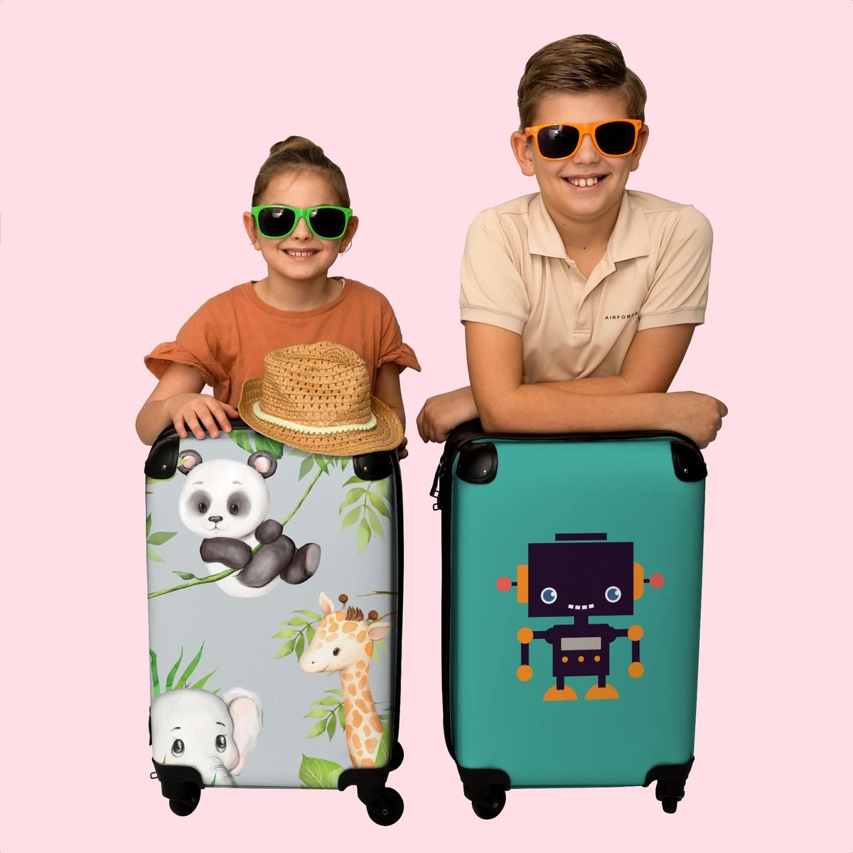NoBoringSuitcases.com® Koffer - Jungle - Panda - Olifant - Giraffe - Kinderen - Past Binnen 55x40x20 Cm En 55x35x25 Cm - Handbagage - Trolley - Fotokoffer - Cabin Size - Print - Afbeelding 7