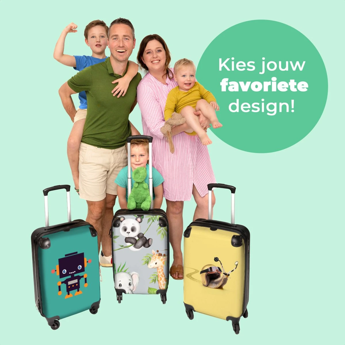 NoBoringSuitcases.com® Koffer - Jungle - Panda - Olifant - Giraffe - Kinderen - Past Binnen 55x40x20 Cm En 55x35x25 Cm - Handbagage - Trolley - Fotokoffer - Cabin Size - Print - Afbeelding 8
