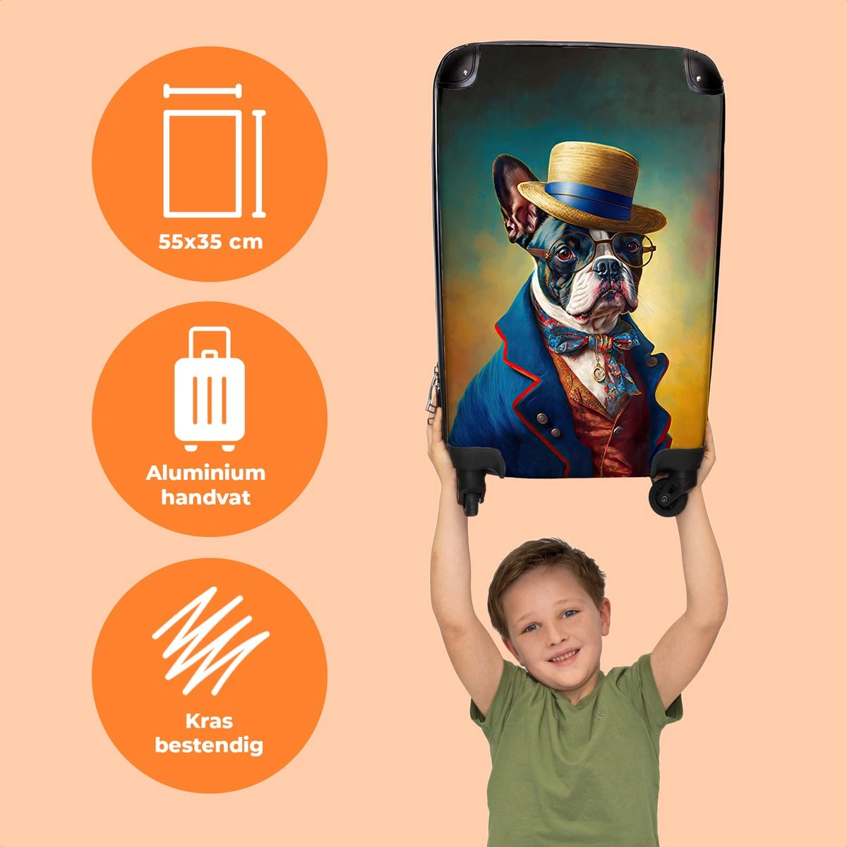 NoBoringSuitcases.com® Koffer - Hond - Kleding - Accessoires - Verf - Portret - Kinderen - Reiskoffer Met Wielen - Kinderkoffer - Fotokoffer - Past Binnen 55x40x20 Cm En 55x35x25 Cm - Trolley Handbagage Lichtgewicht - Afbeelding 3