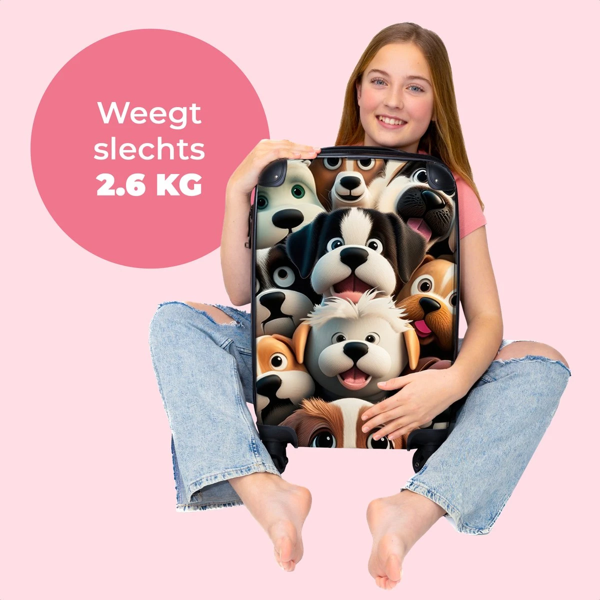 NoBoringSuitcases.com® Koffer - Hond - Dieren - Design - Bruin - Trolley Op Wieltjes - Handbagagekoffer - Past Binnen 55x40x20 Cm En 55x35x25 Cm - Reiskoffers - Fotokoffer - Afbeelding 2
