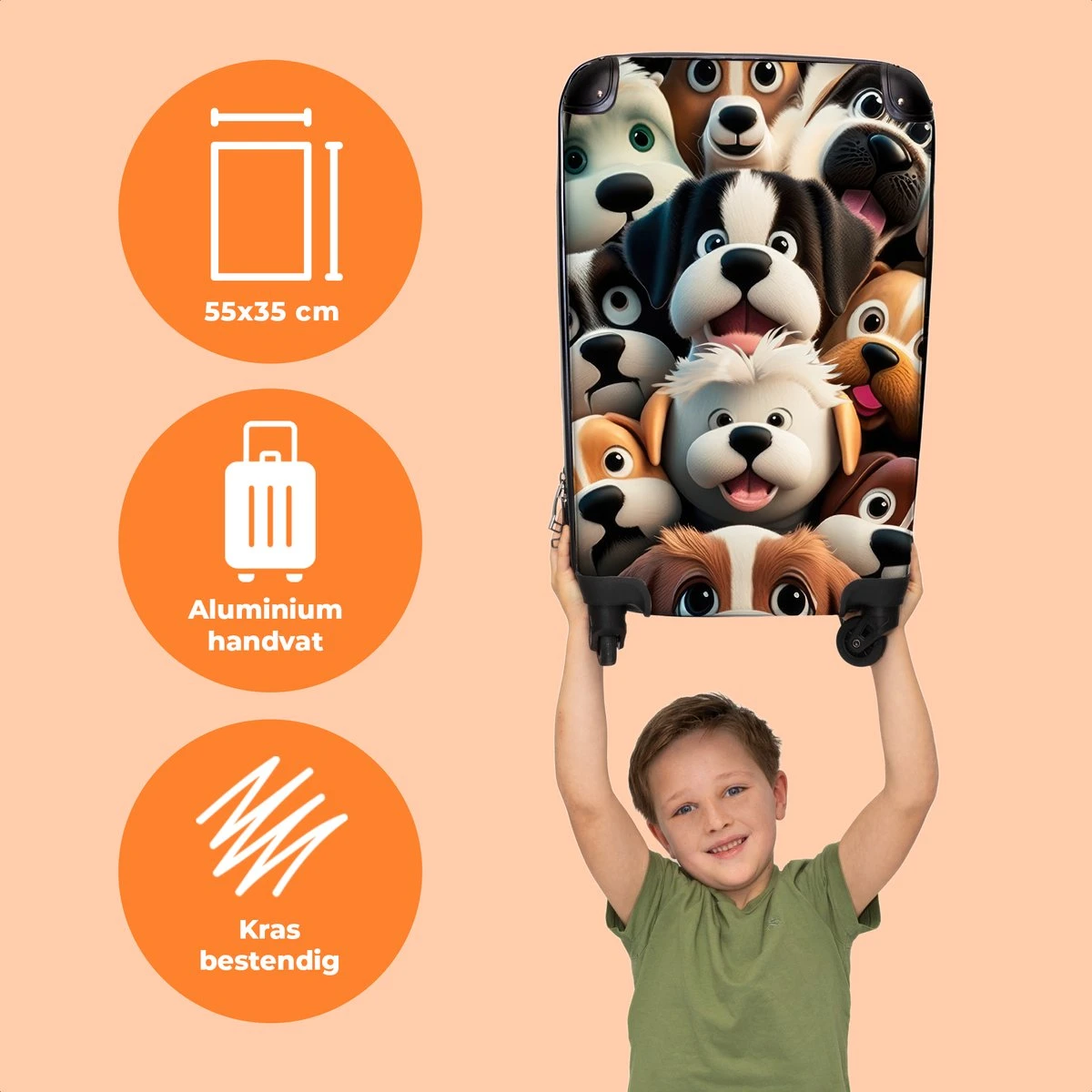 NoBoringSuitcases.com® Koffer - Hond - Dieren - Design - Bruin - Trolley Op Wieltjes - Handbagagekoffer - Past Binnen 55x40x20 Cm En 55x35x25 Cm - Reiskoffers - Fotokoffer - Afbeelding 3