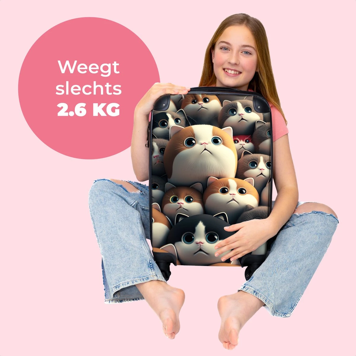 NoBoringSuitcases.com® Koffer - Handbagagekoffer - Kat - Dieren - Poes - Patronen - Trolley Op Wieltjes - Past Binnen 55x40x20 Cm En 55x35x25 Cm - Reiskoffers - Afbeelding 2