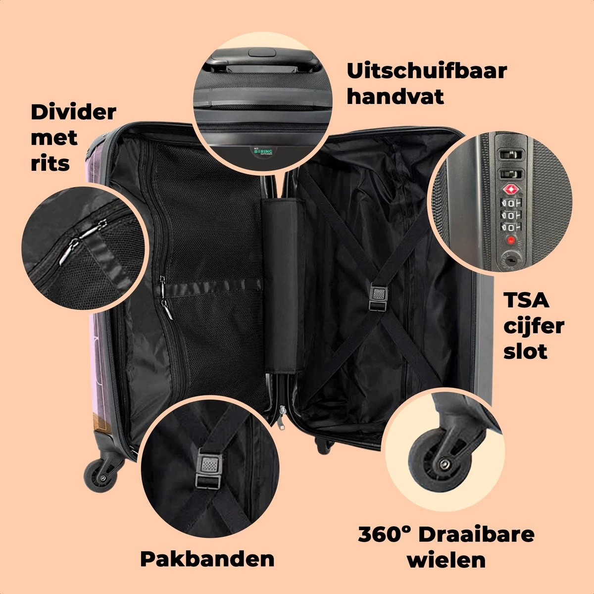 NoBoringSuitcases.com® Kinderkoffer - Hond - Dieren - Kauwgom - Roze - Kinderen - Trolley Kinderen - Past Binnen 55x40x20 Cm En 55x35x25 Cm - Reiskoffer Met Wielen - Koffertje - Afbeelding 4