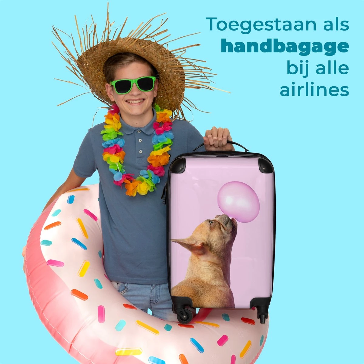 NoBoringSuitcases.com® Kinderkoffer - Hond - Dieren - Kauwgom - Roze - Kinderen - Trolley Kinderen - Past Binnen 55x40x20 Cm En 55x35x25 Cm - Reiskoffer Met Wielen - Koffertje - Afbeelding 5