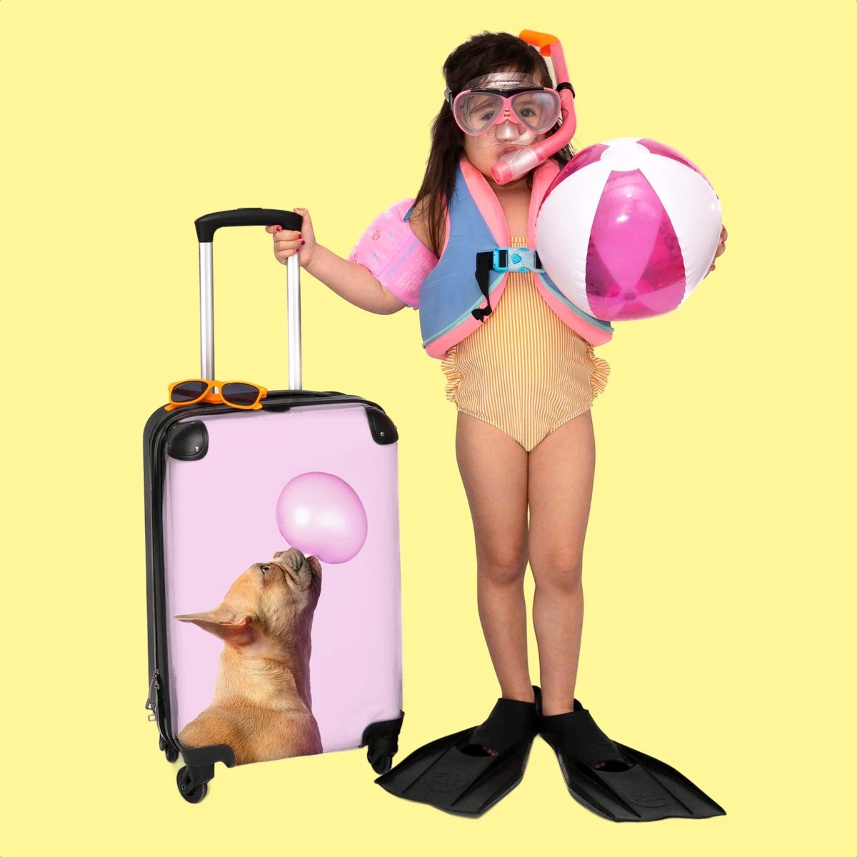 NoBoringSuitcases.com® Kinderkoffer - Hond - Dieren - Kauwgom - Roze - Kinderen - Trolley Kinderen - Past Binnen 55x40x20 Cm En 55x35x25 Cm - Reiskoffer Met Wielen - Koffertje - Afbeelding 6