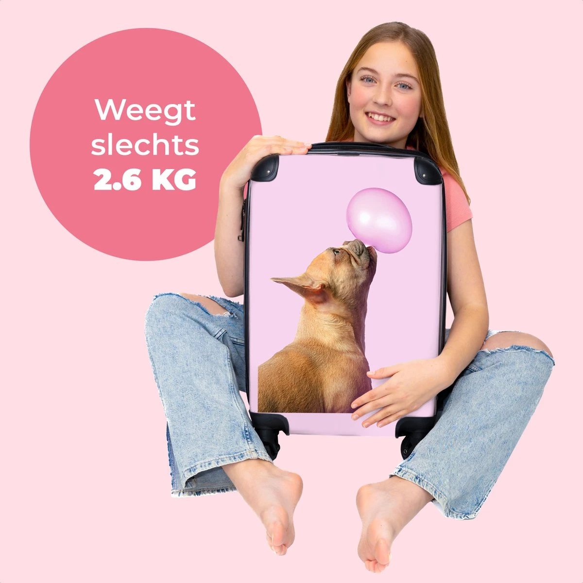 NoBoringSuitcases.com® Kinderkoffer - Hond - Dieren - Kauwgom - Roze - Kinderen - Trolley Kinderen - Past Binnen 55x40x20 Cm En 55x35x25 Cm - Reiskoffer Met Wielen - Koffertje - Afbeelding 12