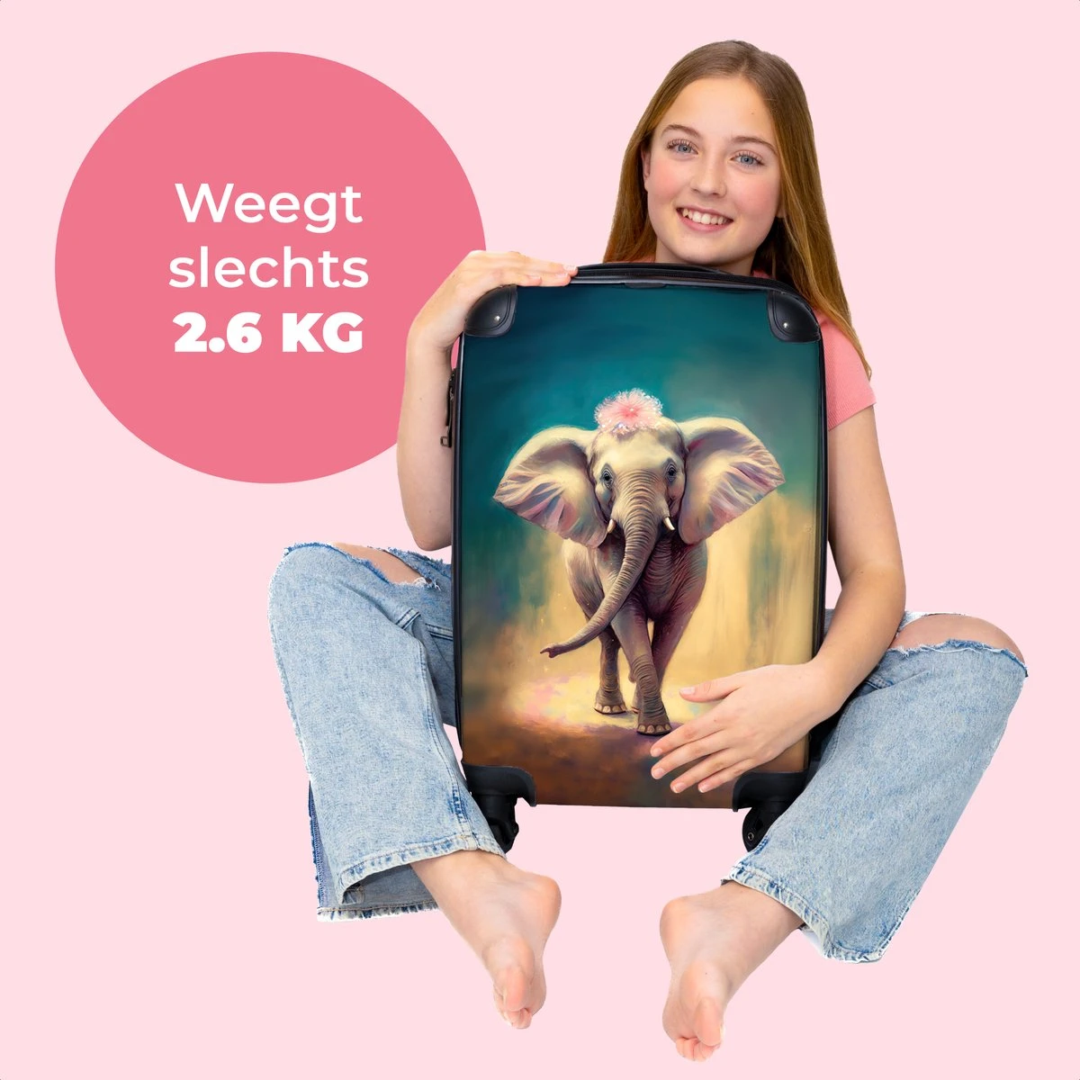 NoBoringSuitcases.com® Koffer - Handbagage Trolley - Olifant - Verf - Bloemen - Portret - Abstract - Reiskoffer Met Wielen - Past Binnen 55x40x20 Cm En 55x35x25 Cm - Koffertje - Fotokoffer - Afbeelding 2