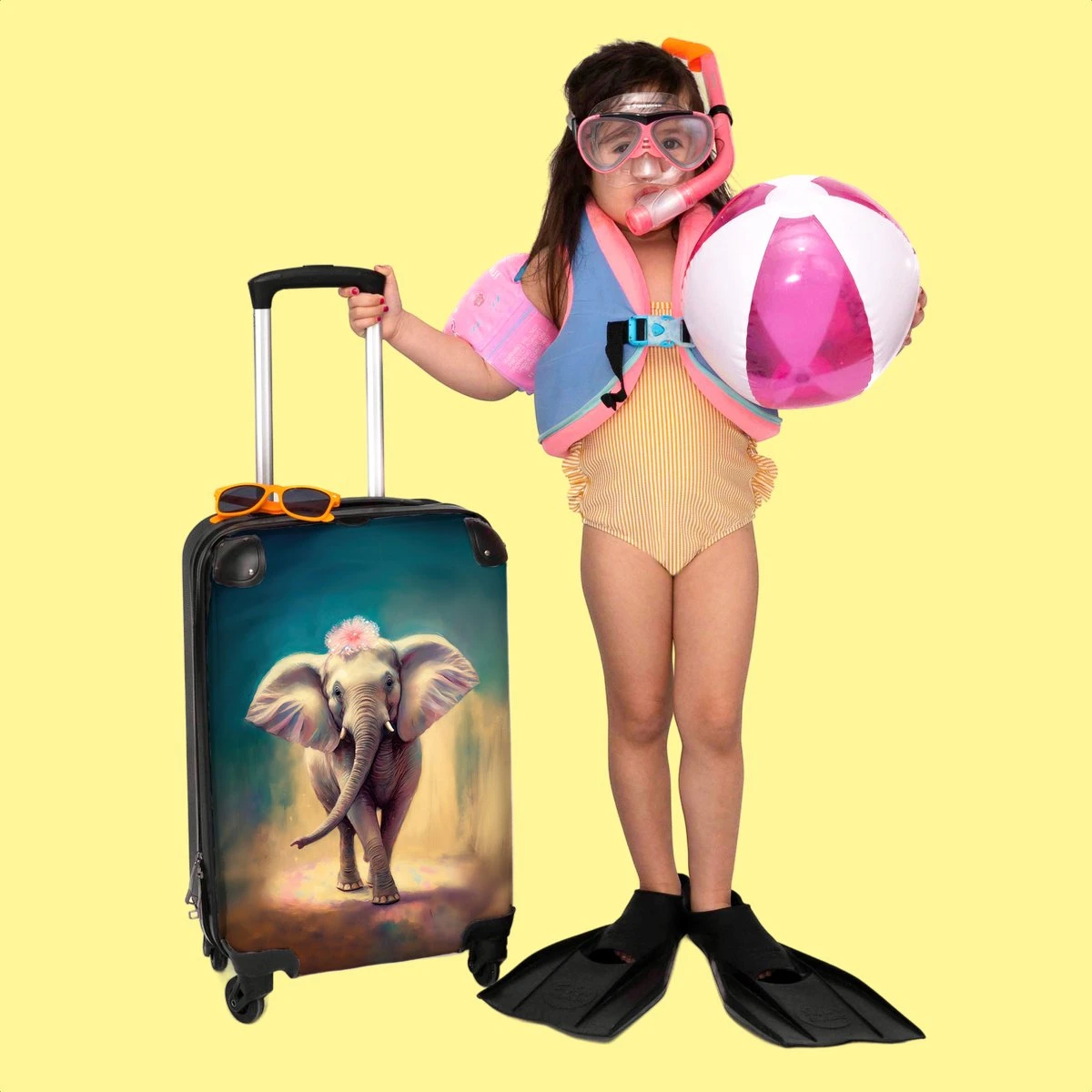 NoBoringSuitcases.com® Koffer - Handbagage Trolley - Olifant - Verf - Bloemen - Portret - Abstract - Reiskoffer Met Wielen - Past Binnen 55x40x20 Cm En 55x35x25 Cm - Koffertje - Fotokoffer - Afbeelding 6