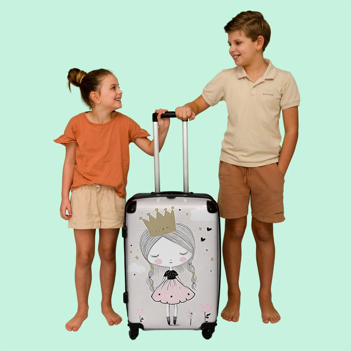 NoBoringSuitcases.com® Koffer Groot - Prinses - Bloemen - Kroon - Meisje - Sterren - Trolley Koffer Met TSA-slot - Met Wielen - 90 Liter - Reiskoffer - 66 Cm - Afbeelding 7