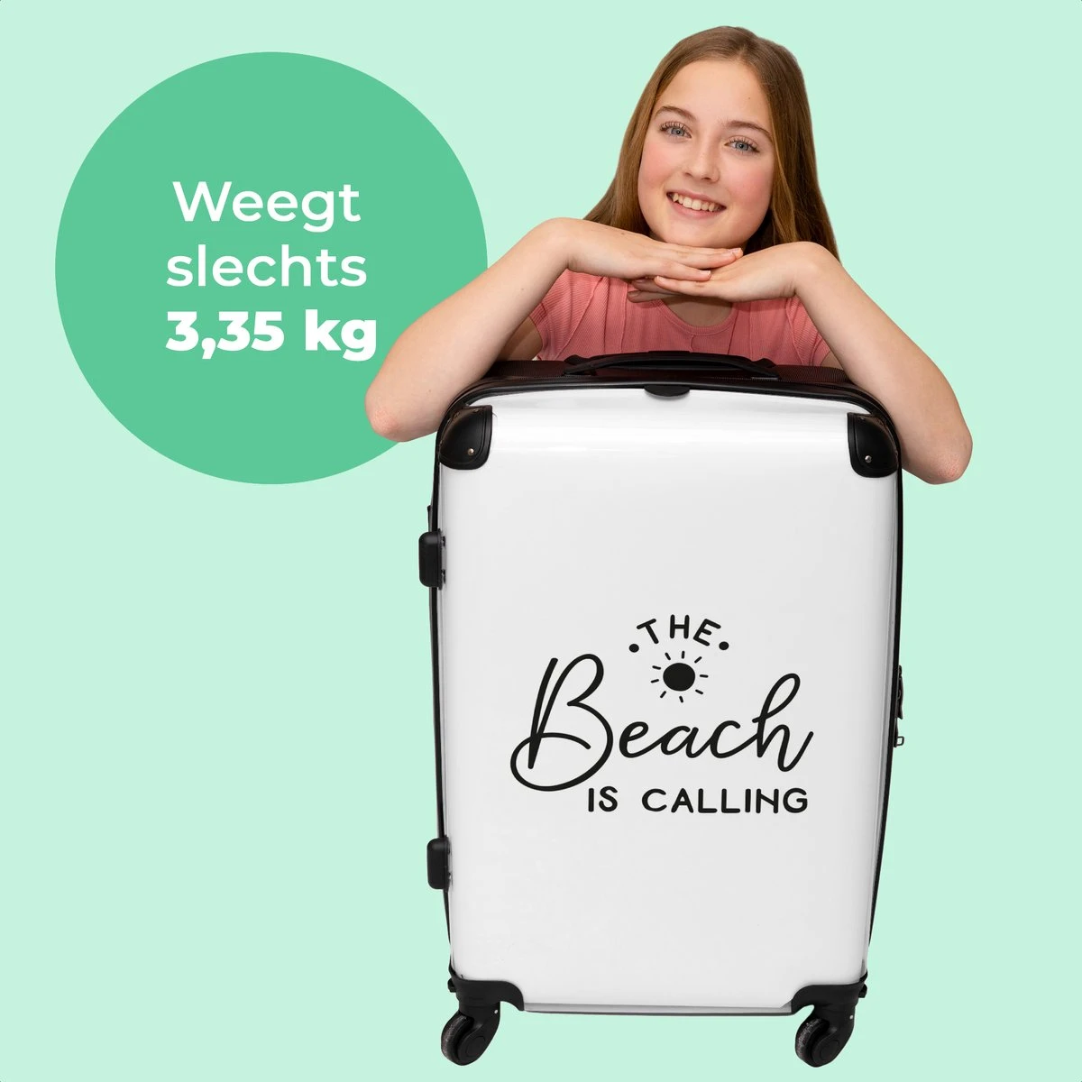 NoBoringSuitcases.com® Koffer Groot - Tekst - Strand - The Beach Is Calling - Zwart Wit - Vakantie - Trolley Koffer Met TSA-slot - Met Wielen - 90 Liter - Reiskoffer - 66 Cm - Afbeelding 2