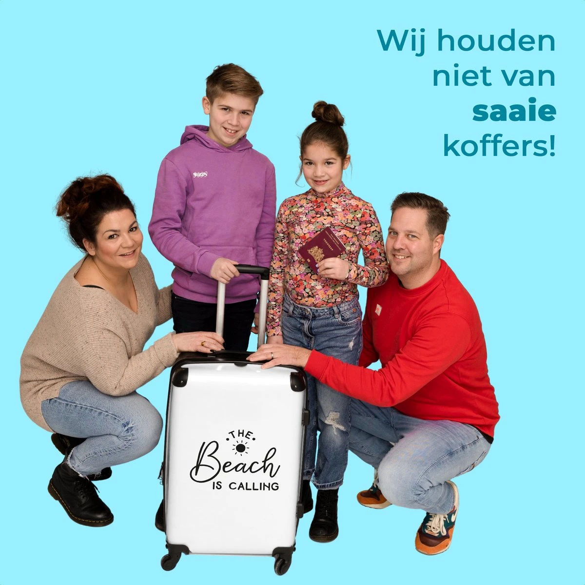NoBoringSuitcases.com® Koffer Groot - Tekst - Strand - The Beach Is Calling - Zwart Wit - Vakantie - Trolley Koffer Met TSA-slot - Met Wielen - 90 Liter - Reiskoffer - 66 Cm - Afbeelding 5