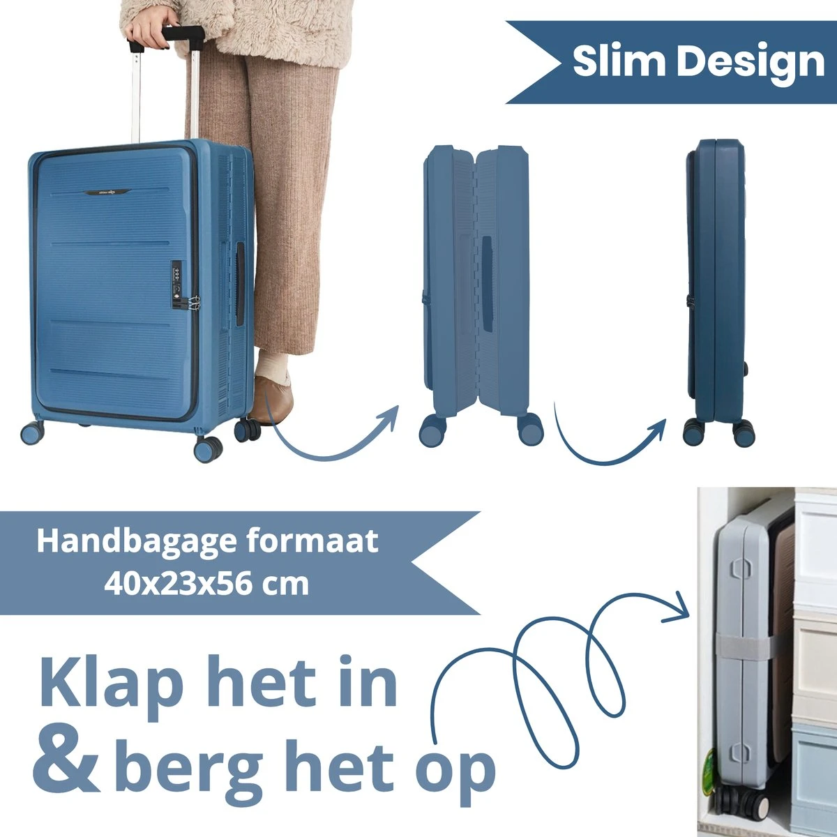 Asyam Units- Handbagage- Invouwbaar- Koffer- Koffer 38L- Spinner Wielen- TSA Slot- Lichtgewicht- Blauw - Afbeelding 7