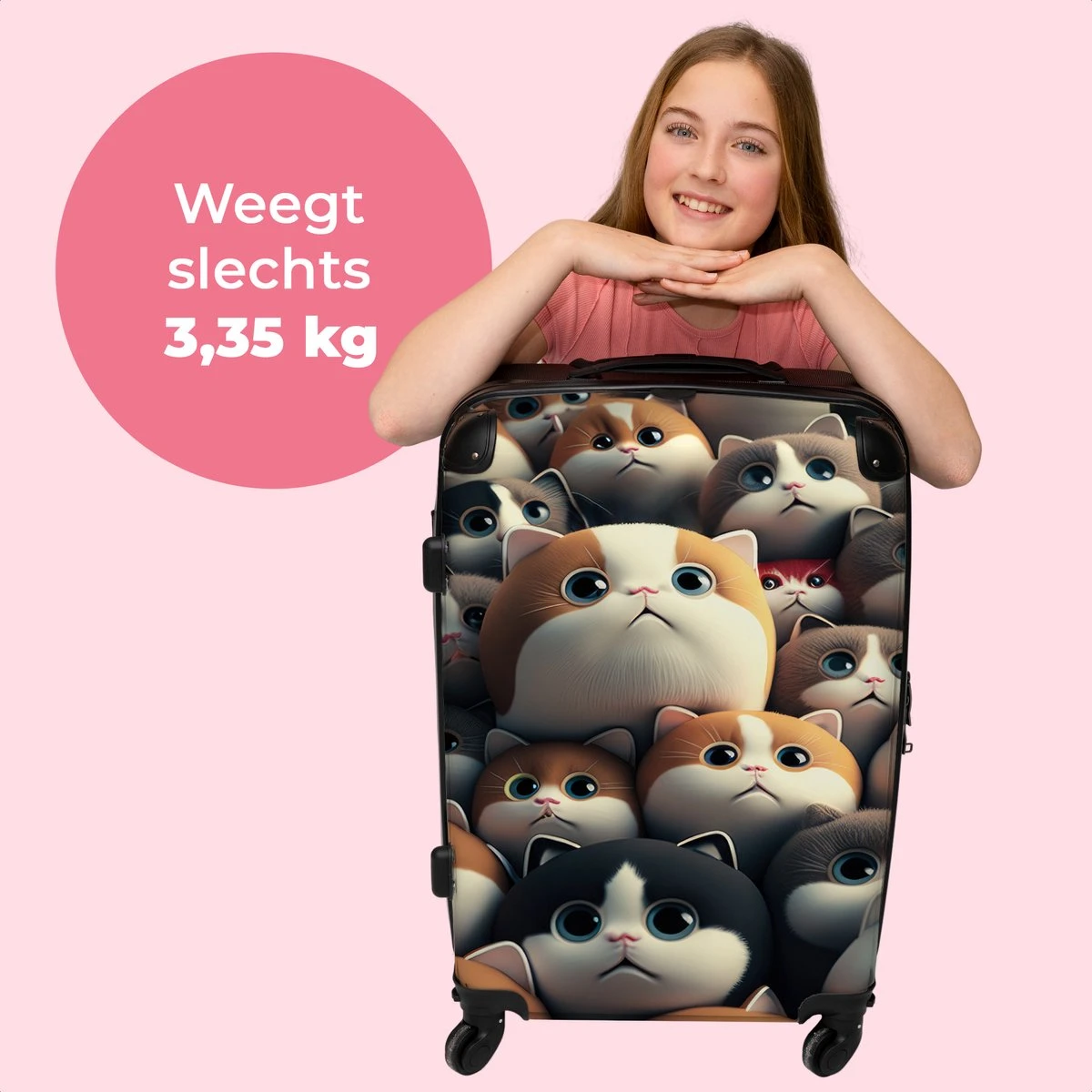 NoBoringSuitcases.com® Koffer Groot - Kat - Huisdieren - Poes - Bruin - Grijs - Trolley Koffer Met TSA-slot - Met Wielen - 90 Liter - Reiskoffer - 66 Cm - Afbeelding 2