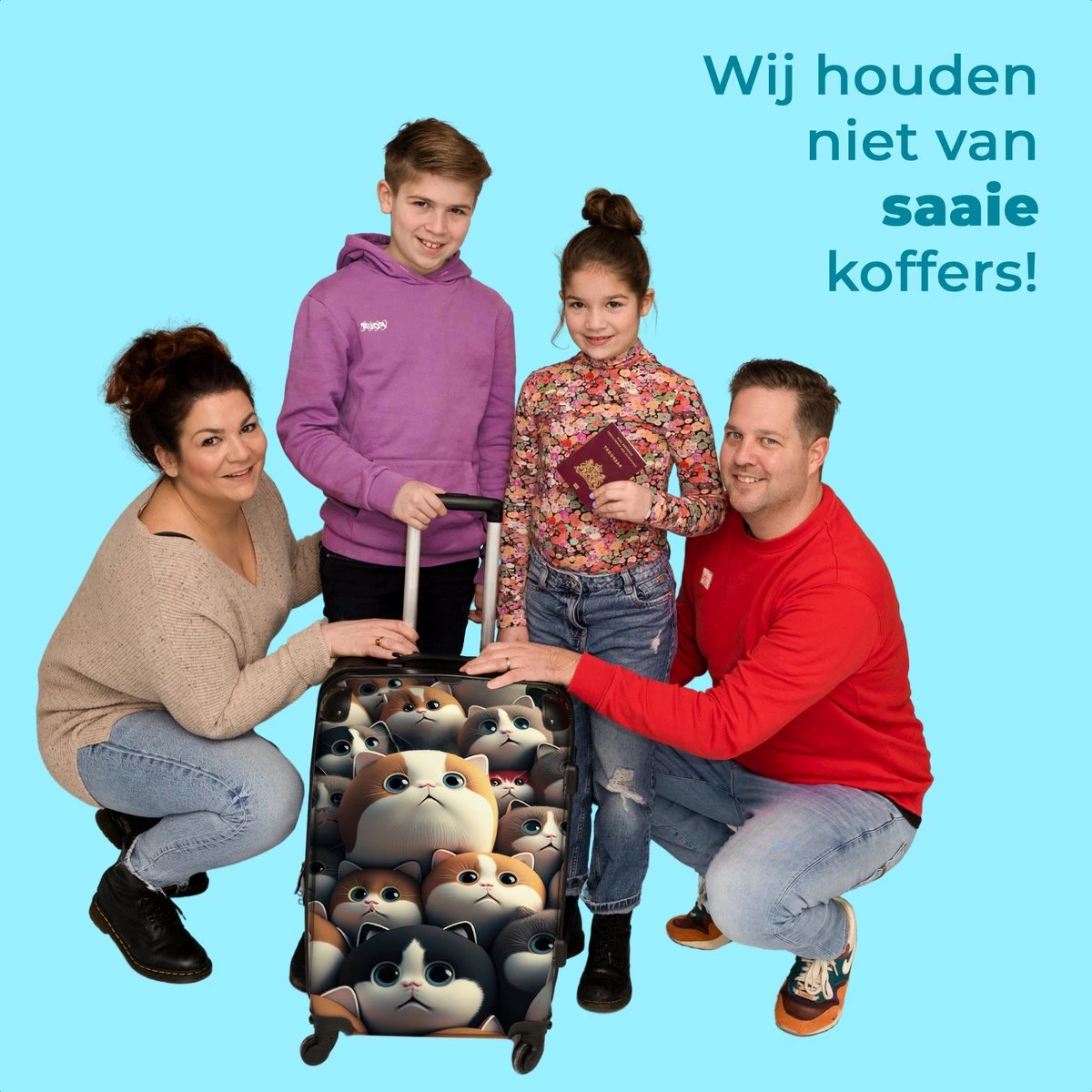 NoBoringSuitcases.com® Koffer Groot - Kat - Huisdieren - Poes - Bruin - Grijs - Trolley Koffer Met TSA-slot - Met Wielen - 90 Liter - Reiskoffer - 66 Cm - Afbeelding 5