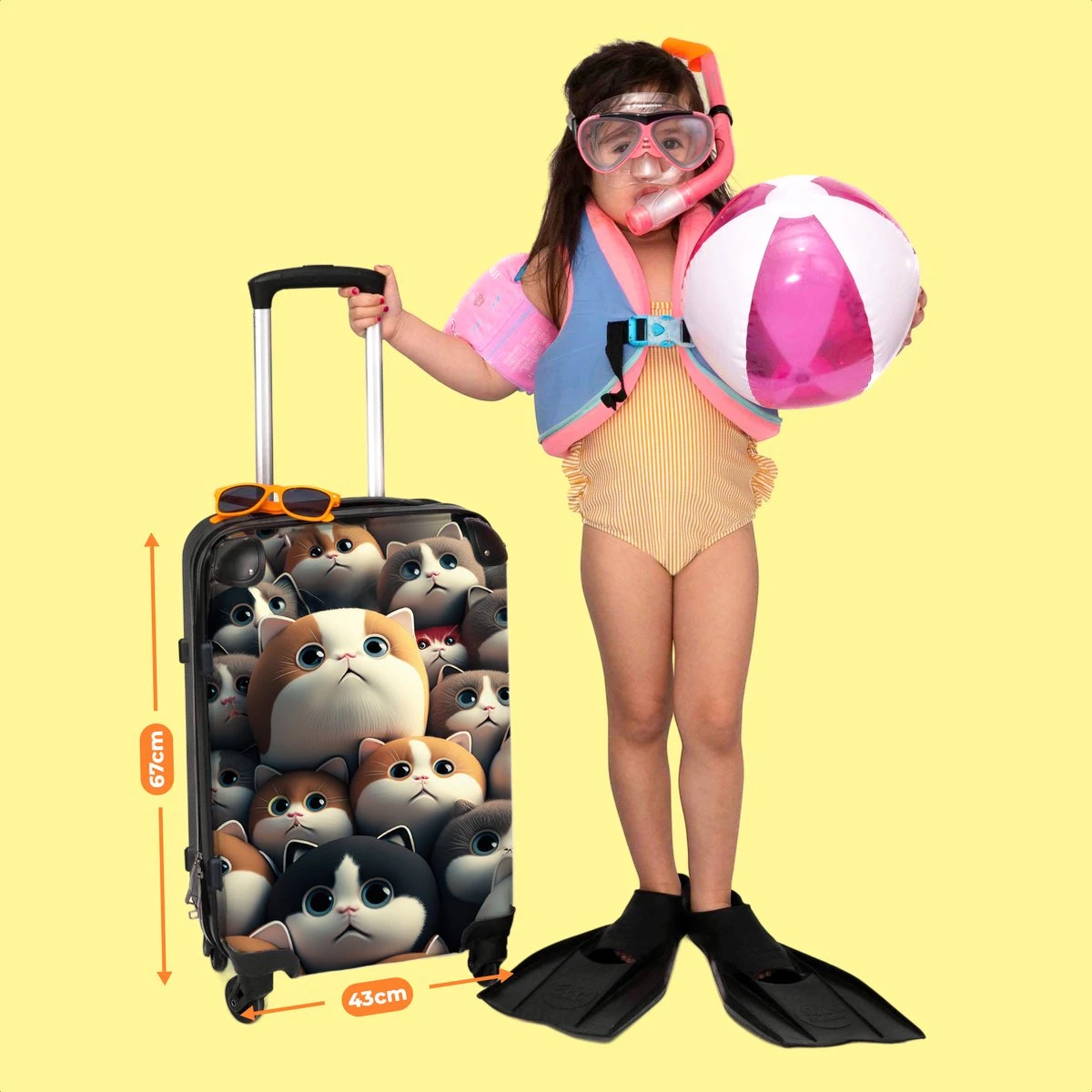 NoBoringSuitcases.com® Koffer Groot - Kat - Huisdieren - Poes - Bruin - Grijs - Trolley Koffer Met TSA-slot - Met Wielen - 90 Liter - Reiskoffer - 66 Cm - Afbeelding 6