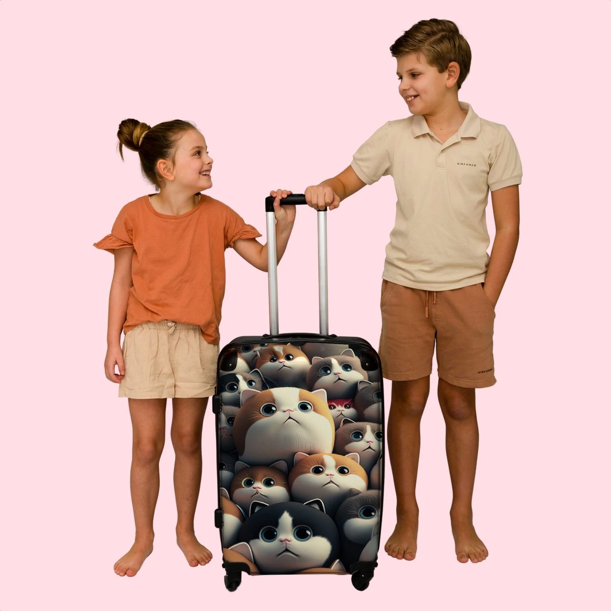 NoBoringSuitcases.com® Koffer Groot - Kat - Huisdieren - Poes - Bruin - Grijs - Trolley Koffer Met TSA-slot - Met Wielen - 90 Liter - Reiskoffer - 66 Cm - Afbeelding 7